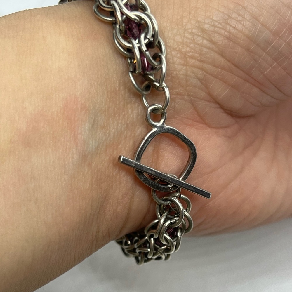 Sterling Silver Woven Interlocking Toggle Bracele… - image 8